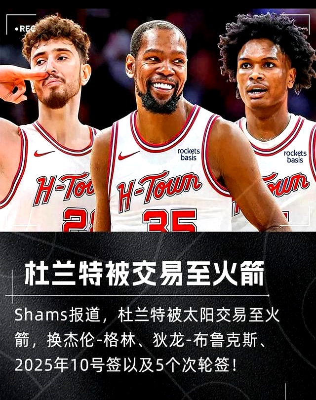 杜兰特1换8后续：交易规模或扩大火箭有能力完成另一笔重磅